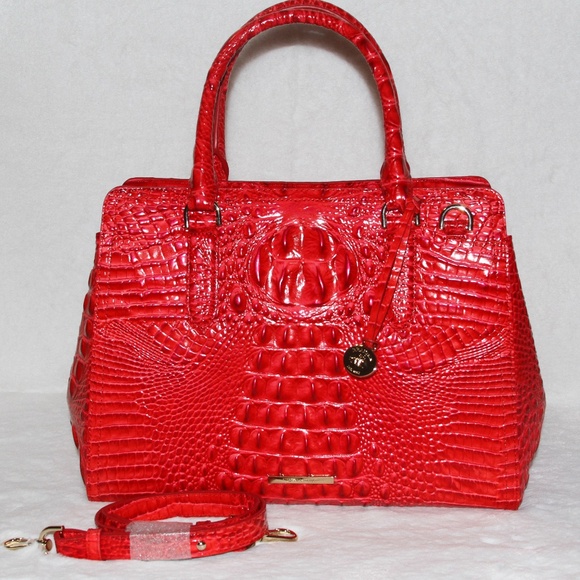 Brahmin Handbags - BRAHMIN Small Finley Satchel Sriracha Red Melbourne Leather Purse Tote Bag